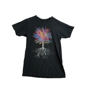 Threadless It Grows On Trees Mens L Black Colorful Tree Graphic T Shirt